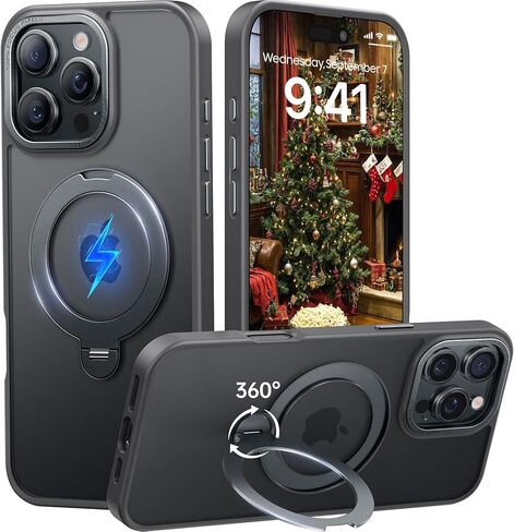 حامل مغناطيسي يدور 360 درجة لهاتف iPhone 17 Pro Max، مناسب لـ MagSafe، جراب واقٍ Mil-STD لهاتف iPhone 17 Pro Max مع مسند قابل للدوران 6.9 بوصة، برتقالي in Kuwait
