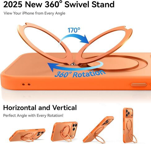 حامل مغناطيسي يدور 360 درجة لهاتف iPhone 17 Pro Max، مناسب لـ MagSafe، جراب واقٍ Mil-STD لهاتف iPhone 17 Pro Max مع مسند قابل للدوران 6.9 بوصة، برتقالي in Kuwait