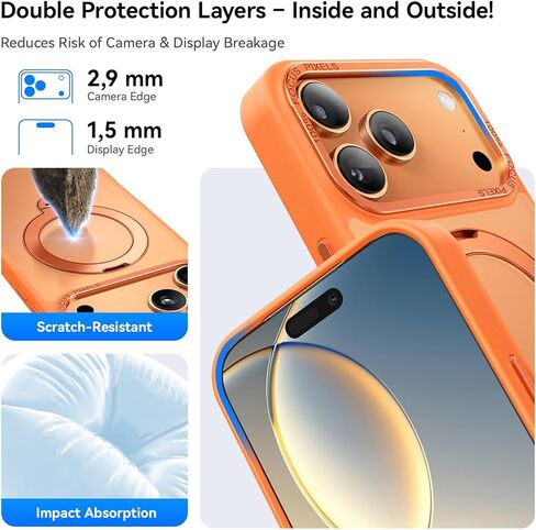 حامل مغناطيسي يدور 360 درجة لهاتف iPhone 17 Pro Max، مناسب لـ MagSafe، جراب واقٍ Mil-STD لهاتف iPhone 17 Pro Max مع مسند قابل للدوران 6.9 بوصة، برتقالي in Kuwait