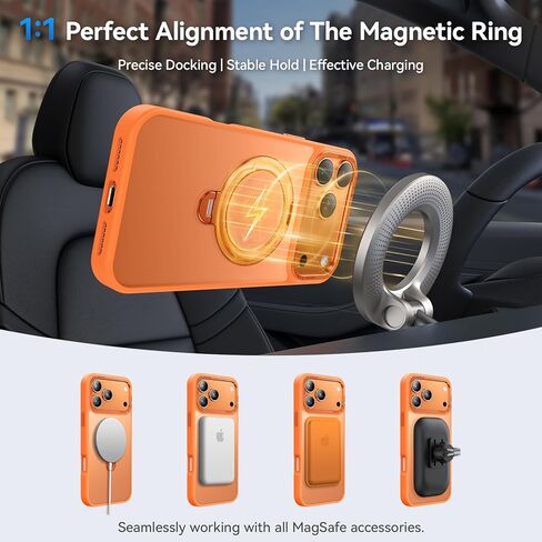 حامل مغناطيسي يدور 360 درجة لهاتف iPhone 17 Pro Max، مناسب لـ MagSafe، جراب واقٍ Mil-STD لهاتف iPhone 17 Pro Max مع مسند قابل للدوران 6.9 بوصة، برتقالي in Kuwait