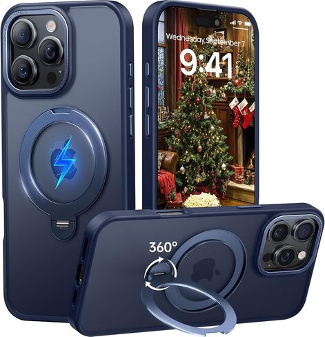 حامل مغناطيسي يدور 360 درجة لهاتف iPhone 17 Pro Max، مناسب لـ MagSafe، جراب واقٍ Mil-STD لهاتف iPhone 17 Pro Max مع مسند قابل للدوران 6.9 بوصة، برتقالي in Kuwait