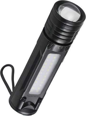 Solar Rechargeable Flashlight,Small zoom flashlight,Adjustable spotlight and flood Side White And Red Floodlight And 1800 Mah Battery,USB Charging,Outdoor,Flashlights for Emergencies,Camping,Home in Kuwait
