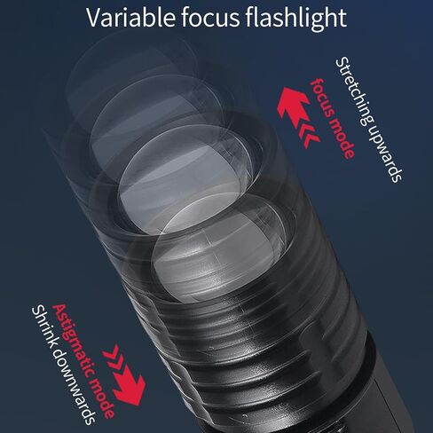 Solar Rechargeable Flashlight,Small zoom flashlight,Adjustable spotlight and flood Side White And Red Floodlight And 1800 Mah Battery,USB Charging,Outdoor,Flashlights for Emergencies,Camping,Home in Kuwait