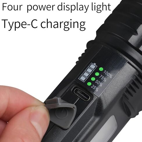 Solar Rechargeable Flashlight,Small zoom flashlight,Adjustable spotlight and flood Side White And Red Floodlight And 1800 Mah Battery,USB Charging,Outdoor,Flashlights for Emergencies,Camping,Home in Kuwait