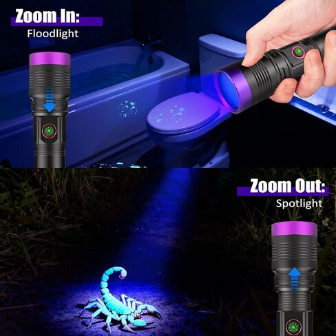 WINDFIRE 365nm UV Flashlight, Rechargeable Blacklight Flashlights Powerful, Adjustable Focus Black Light for Pet Urine Detection, Resin Curing, Rocks, Scorpions, Blood Tracking, Uranium Glass in Kuwait
