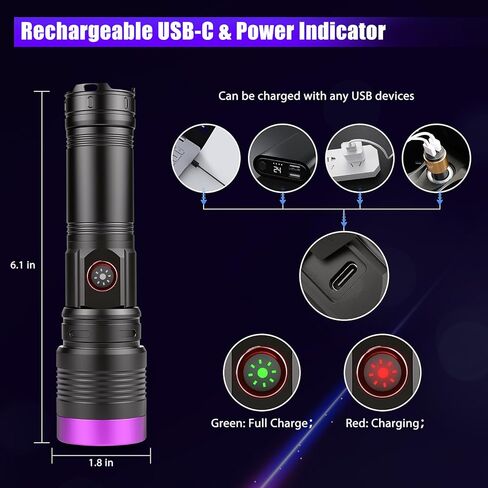 WINDFIRE 365nm UV Flashlight, Rechargeable Blacklight Flashlights Powerful, Adjustable Focus Black Light for Pet Urine Detection, Resin Curing, Rocks, Scorpions, Blood Tracking, Uranium Glass in Kuwait