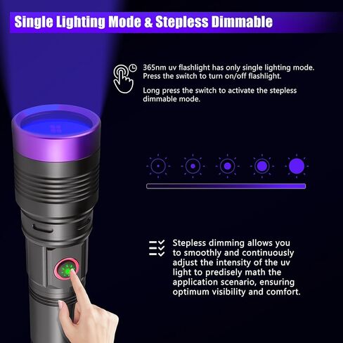WINDFIRE 365nm UV Flashlight, Rechargeable Blacklight Flashlights Powerful, Adjustable Focus Black Light for Pet Urine Detection, Resin Curing, Rocks, Scorpions, Blood Tracking, Uranium Glass in Kuwait