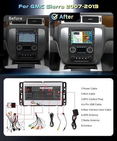 【Android 15/4+128G】 Car Radio for GMC Sierra 2007-2013 with Wireless Carplay&Android Auto,7 Inch in-Cell Screen car Stereo with Bluetooth GPS WiFi Bluetooth FM/RDS Radio USB Type-C Rear Camera in Kuwait