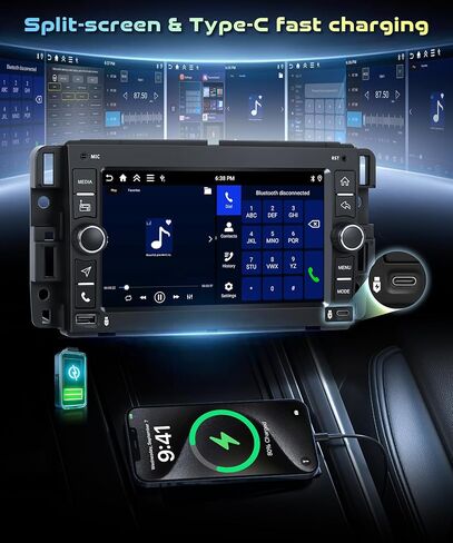 【Android 15/4+128G】 Car Radio for GMC Sierra 2007-2013 with Wireless Carplay&Android Auto,7 Inch in-Cell Screen car Stereo with Bluetooth GPS WiFi Bluetooth FM/RDS Radio USB Type-C Rear Camera in Kuwait