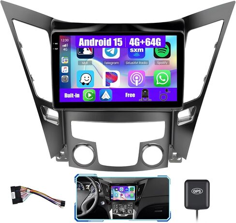 راديو سيارة 5 جيجا هرتز واي فاي 4G+64G Android 15 لسيارة Hyundai Sonata 2010-2014 ستيريو مع Carplay لاسلكي/Android Auto، شاشة لمس عالية الدقة 9 بوصة مع نظام تحديد المواقع بلوتوث FM/RDS EQ SWC ميكروفون احتياطي للكاميرا in Kuwait