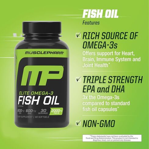 MusclePharm Essentials Fish Oil, Elite Omega 3 Supplement, Supports Joints, Muscular Performance & Recovery, Brain, Heart & Immune Health, 2000mg Omega 3 Fish Oil Per Serving, 60 Softgels, 30 Servings in Saudi Arabia