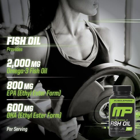 MusclePharm Essentials Fish Oil, Elite Omega 3 Supplement, Supports Joints, Muscular Performance & Recovery, Brain, Heart & Immune Health, 2000mg Omega 3 Fish Oil Per Serving, 60 Softgels, 30 Servings in Saudi Arabia
