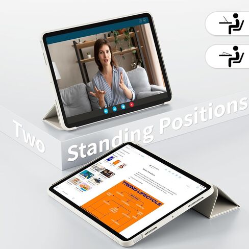 حافظة لجهاز iPad Air 11 بوصة (M4/M3/M2، 2026/2025/2024)، لجهاز iPad Air 5th/4th Gen 10.9 بوصة بدون حامل قلم رصاص، غطاء حامل ثلاثي الطي رفيع مع ظهر ناعم من مادة TPU، تنبيه/غفو تلقائي، بيج in Kuwait