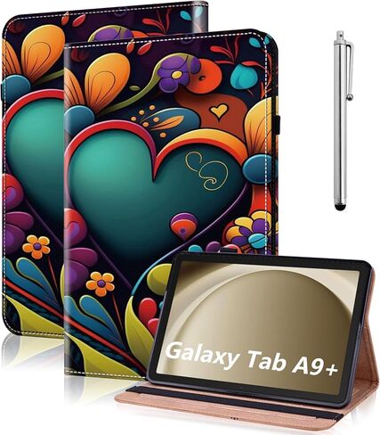 حافظة لهاتف Samsung Galaxy Tab A11 + Plus/A9 + Plus 5G 11 بوصة 2025/2023، جلد PU مع شريط مطاطي وفتحات للبطاقات، غطاء تابلت بحامل متعدد الزوايا - ألوان مائية in Kuwait
