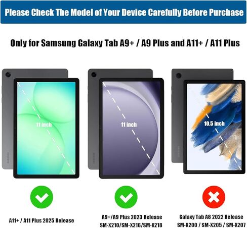 حافظة لهاتف Samsung Galaxy Tab A11 + Plus/A9 + Plus 5G 11 بوصة 2025/2023، جلد PU مع شريط مطاطي وفتحات للبطاقات، غطاء تابلت بحامل متعدد الزوايا - ألوان مائية in Kuwait