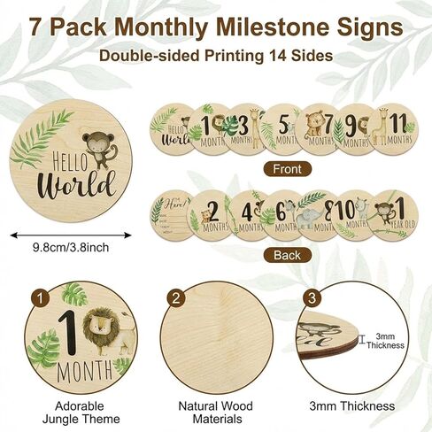 7 Pcs Baby Monthly Milestone Cards Sign, Double Sided Milestone Signs Birth Announcement Sign for Newborn Baby 1-12 Months Photos in Kuwait
