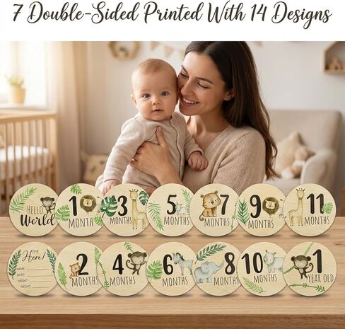 7 Pcs Baby Monthly Milestone Cards Sign, Double Sided Milestone Signs Birth Announcement Sign for Newborn Baby 1-12 Months Photos in Kuwait
