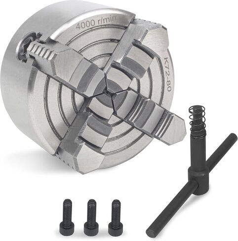 RATTMMOTOR 4-Jaw K72-80mm 3.15 بوصة ظرف مستقل يدوي ظرف قابل للعكس مخرطة معدنية تشاك 4000 دورة/دقيقة مع مفتاح ظرف لآلة التوجيه CNC، آلة المخارط، آلة الخراطة in Saudi Arabia