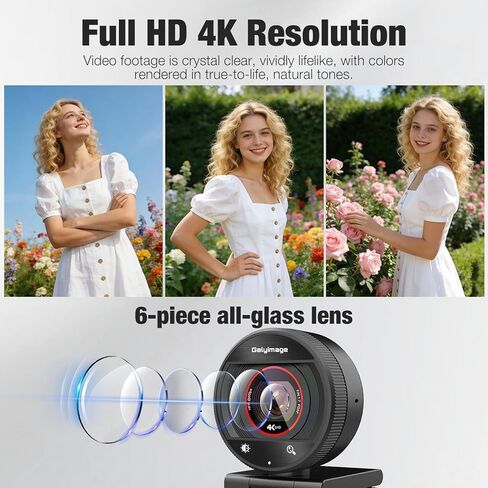 4K Streaming Webcam with Microphone: 1080P 60FPS USB Web Cam with PDAF - HD Web Camera with 8X Digital Zoom Privacy Cover,Computer Camera for PC|Computer|Laptop|Mac|Desktop in Kuwait