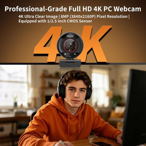 كاميرا ويب 4K للكمبيوتر الشخصي، كاميرا بث 1080P@60fps، تكبير رقمي 8X وزاوية عرض 78 درجة، كاميرا ويب للكمبيوتر الشخصي مع غطاء للخصوصية وميكروفون، توصيل وتشغيل كاميرا ويب USB لمكالمات الفيديو/التكبير/الفرق/Google Meet in Kuwait