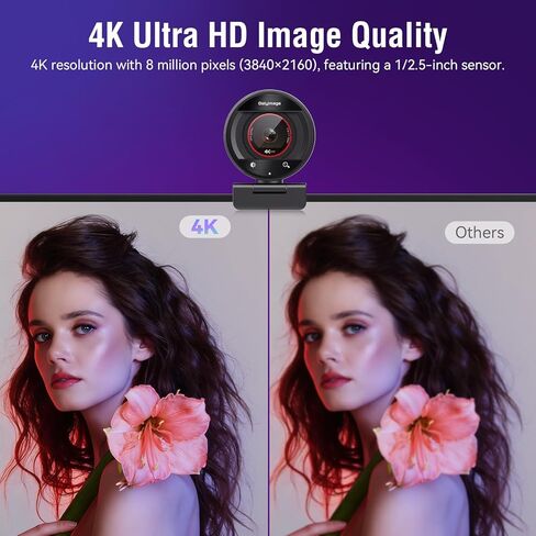 كاميرا ويب 4K للكمبيوتر الشخصي، كاميرا كمبيوتر 4K UHD - كاميرا ويب PDAF، ميكروفون مانع للضوضاء، كاميرا كمبيوتر، 78 درجة مجال رؤية، توصيل وتشغيل تصحيح الضوء التلقائي لكاميرا الويب، مع غطاء للخصوصية، تعمل مع / تكبير / فرق / سكايب / جوجل ميت in Kuwait
