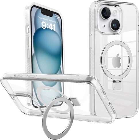 Laisesimo Magnetic Case for iPhone 13 & iPhone 14 - Compatible with MagSafe, Military Grade Drop Protection, Built-in Invisible Ring Stand,Anti-Yellowing, Stronger Magnet,6.1",Clear in Kuwait