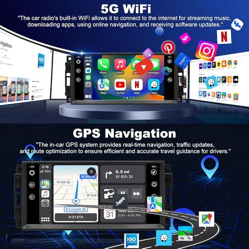 راديو ترقية 5GWiFi لسيارة جيب ليبرتي 2008-2012، جراند شيروكي 2008-2010، دودج تشالنجر أفينجر 2008-2014، ذاكرة الوصول العشوائي 1500/2500/3500 2009-2012، شاشة لمس 7 بوصة ستيريو أبل كاربلاي أندرويد أوتو جي بي إس كاميرا in Kuwait
