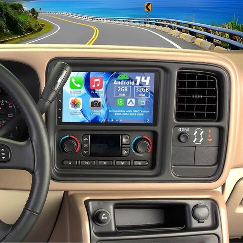 راديو ستيريو للسيارة Android 14 Double Din لسيارة GMC Yukon 2003-2006، 2G+32G 7 بوصات راديو سيارة تعمل باللمس مع Carplay لاسلكي Android Auto GPS WiFi Bluetooth RDS DSP SWC Mic كاميرا احتياطية in Kuwait