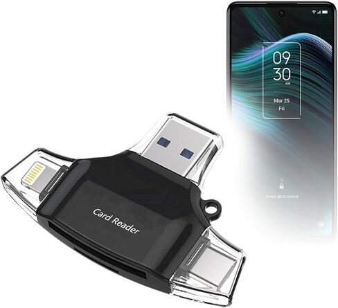 أداة BoxWave الذكية المتوافقة مع TCL Stylus 5G - قارئ بطاقات SD AllReader، قارئ بطاقات microSD SD مدمج USB - أسود لامع in Kuwait
