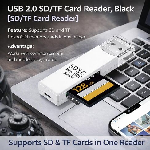 USB 2.0 SD/TF Card Reader,Memory Card Reader Adapter, Plug and Play High-Speed File Transfer for Camera Cards, Laptop Desktop PC, White in Kuwait