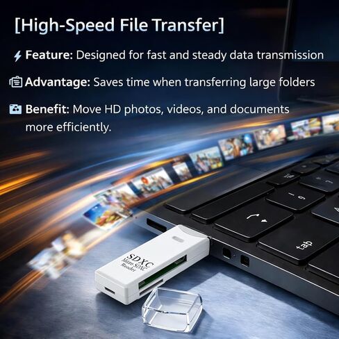 USB 2.0 SD/TF Card Reader,Memory Card Reader Adapter, Plug and Play High-Speed File Transfer for Camera Cards, Laptop Desktop PC, White in Kuwait