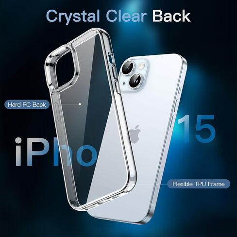 حافظة JETech 3 في 1 لهاتف iPhone 15 مقاس 6.1 بوصة مع 2 واقي شاشة من الزجاج المقوى، غطاء هاتف ممتص للصدمات غير أصفر اللون (شفاف) in Kuwait