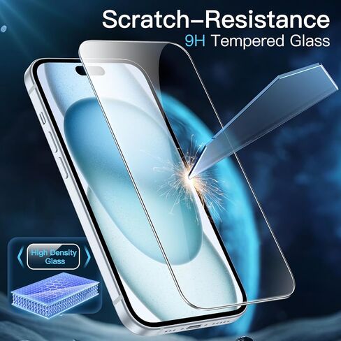 حافظة JETech 3 في 1 لهاتف iPhone 15 مقاس 6.1 بوصة مع 2 واقي شاشة من الزجاج المقوى، غطاء هاتف ممتص للصدمات غير أصفر اللون (شفاف) in Kuwait