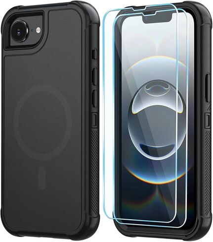 حافظة SunStory مغناطيسية لهاتف iPhone 16e وحافظة iPhone 17e مع واقي شاشة HD، متوافقة مع MagSafe، حافظة هاتف واقية هجينة لكامل الجسم مكونة من 3 طبقات لهاتف iPhone 16e/17e، أسود in Kuwait
