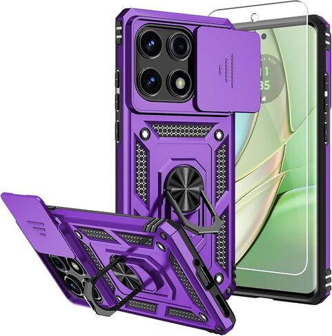 حافظة لهاتف Motorola Edge 2025، مع واقيات شاشة وغطاء كاميرا، [درجة عسكرية] بطول 16 قدمًا. غطاء تم اختباره من السقوط مع حافظة واقية بمسند مغناطيسي لهاتف Moto Edge 2025، أزرق in Kuwait