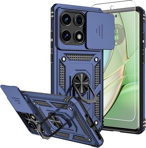 حافظة لهاتف Motorola Edge 2025، مع واقيات شاشة وغطاء كاميرا، [درجة عسكرية] بطول 16 قدمًا. غطاء تم اختباره من السقوط مع حافظة واقية بمسند مغناطيسي لهاتف Moto Edge 2025، أزرق in Kuwait