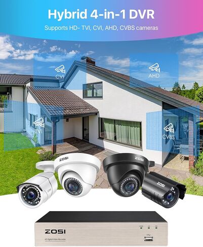 ZOSI 8CH 1080P H.265+ 4-in-1 DVR, Hybrid TVI/AHD/CVI/Analog CCTV Recording System with HDMI & VGA Output, Digital Video Recorder with 1TB HDD in Kuwait
