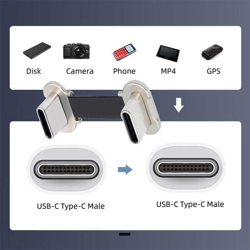 xiwai كابل بيانات USB2.0 قصير 2 سم محمول فائق النحافة مسطح USB-C من النوع C إلى USB-C موصل بزاوية طاقة 65 وات شحن سريع للهاتف اللوحي والكمبيوتر المحمول in Kuwait