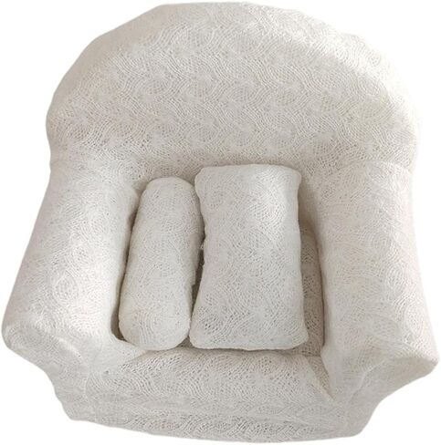Newborn Photography Props Sofa Set Photography Cushion Infant Posing Pillow Woven Cloth Suitable for Studio Shower Birthday Party, White, 29cm in Kuwait