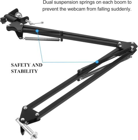 KOMBIUDA Metal Webcam Stand with Adjustable Scissor Arm and 1/4" Screw Clamp for Desktop Video Streaming and Live Broadcast, Black Portable Camera Holder for Home Office in Kuwait