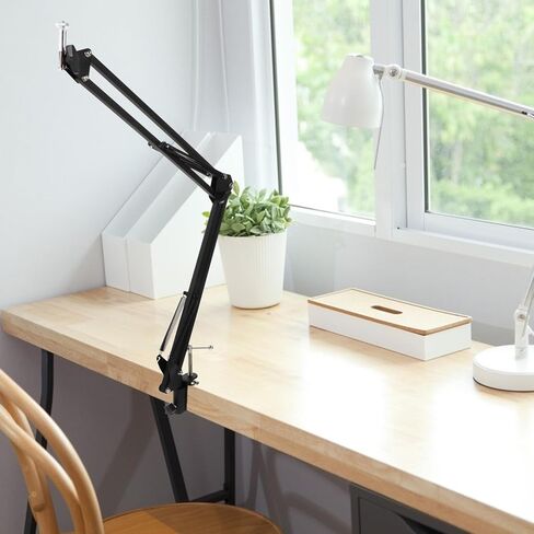 KOMBIUDA Metal Webcam Stand with Adjustable Scissor Arm and 1/4" Screw Clamp for Desktop Video Streaming and Live Broadcast, Black Portable Camera Holder for Home Office in Kuwait