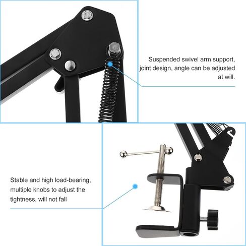 KOMBIUDA Metal Webcam Stand with Adjustable Scissor Arm and 1/4" Screw Clamp for Desktop Video Streaming and Live Broadcast, Black Portable Camera Holder for Home Office in Kuwait