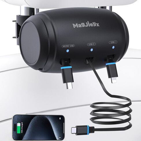 صندوق شحن متعدد السيارات قابل للسحب 3 في 1، سلك شحن سريع للمقعد الخلفي للسيارة بمنفذ USB نوع C متوافق مع ايفون/ايباد/اندرويد، ركاب المقعد الخلفي | شارك ريد in Kuwait