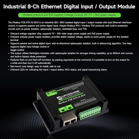 KLAYERS Industrial 8-Channel Ethernet Input/Output Module with Modbus RTU/TCP and PoE Support in Kuwait