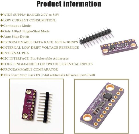 2PCS 16 Bit 4 Channel I2C ADS1115/ADS1015 Module ADC Development Board with Programmable Gain Amplifier for Arduino RPi in Kuwait