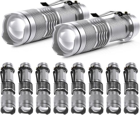 Mudder 10 Pack Mini LED Flashlight 3 Lighting Modes Small Adjustable Handheld Flashlight with Belt Clip for Camping Home Hiking Outdoor Work(Black, White Light) in Kuwait