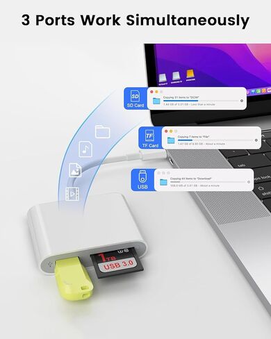 USB C SD Card Reader Adapter, 3 in 1 USB Type C to USB OTG Memory Card Adapter for TF SD Micro SD Cards Compatible with MacBook Pro Air/iPad Pro/Mini/iPhone 15, Galaxy S23 in Kuwait