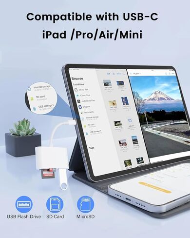 USB C SD Card Reader Adapter, 3 in 1 USB Type C to USB OTG Memory Card Adapter for TF SD Micro SD Cards Compatible with MacBook Pro Air/iPad Pro/Mini/iPhone 15, Galaxy S23 in Kuwait