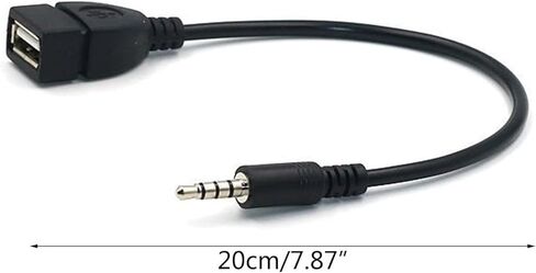قطعتان من كابل محول USB إلى AUX أسود، قابس AUX ذكر 3.5 مم إلى USB 2.0 أنثى محول كابل سلك لمنفذ Aux للسيارة بطول 20 سم/8 بوصة ملحقات محول OTG أسود in Kuwait
