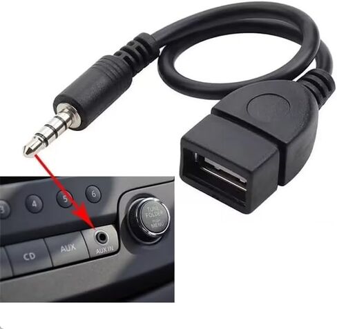 قطعتان من كابل محول USB إلى AUX أسود، قابس AUX ذكر 3.5 مم إلى USB 2.0 أنثى محول كابل سلك لمنفذ Aux للسيارة بطول 20 سم/8 بوصة ملحقات محول OTG أسود in Kuwait